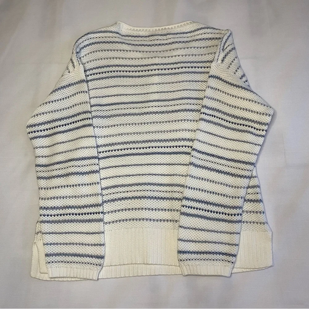 Chaps White Blue Stripes Long Sleeve Henley Pullover Sweater Women's Size XL - Picture 8 of 12
